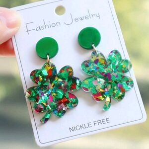 Green Multicolor Clover Drop Earrings